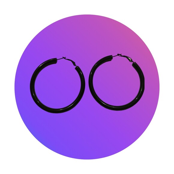 PROSTEEL BLACK HOOP EARRINGS - Picture 2 of 4